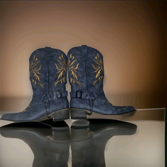 GPXGPX Women's Embroidered Cowboy Boots Block Heel Mid Calf Size 9.5 Gray. - Picture 11 of 12